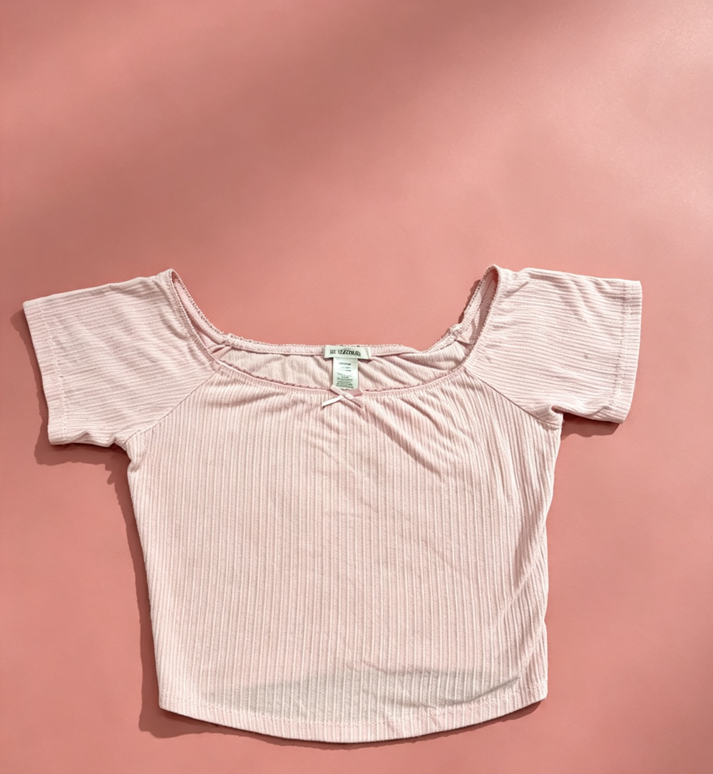 Bozzolo Light Pink Ribbed Short Sleeve Crop Top